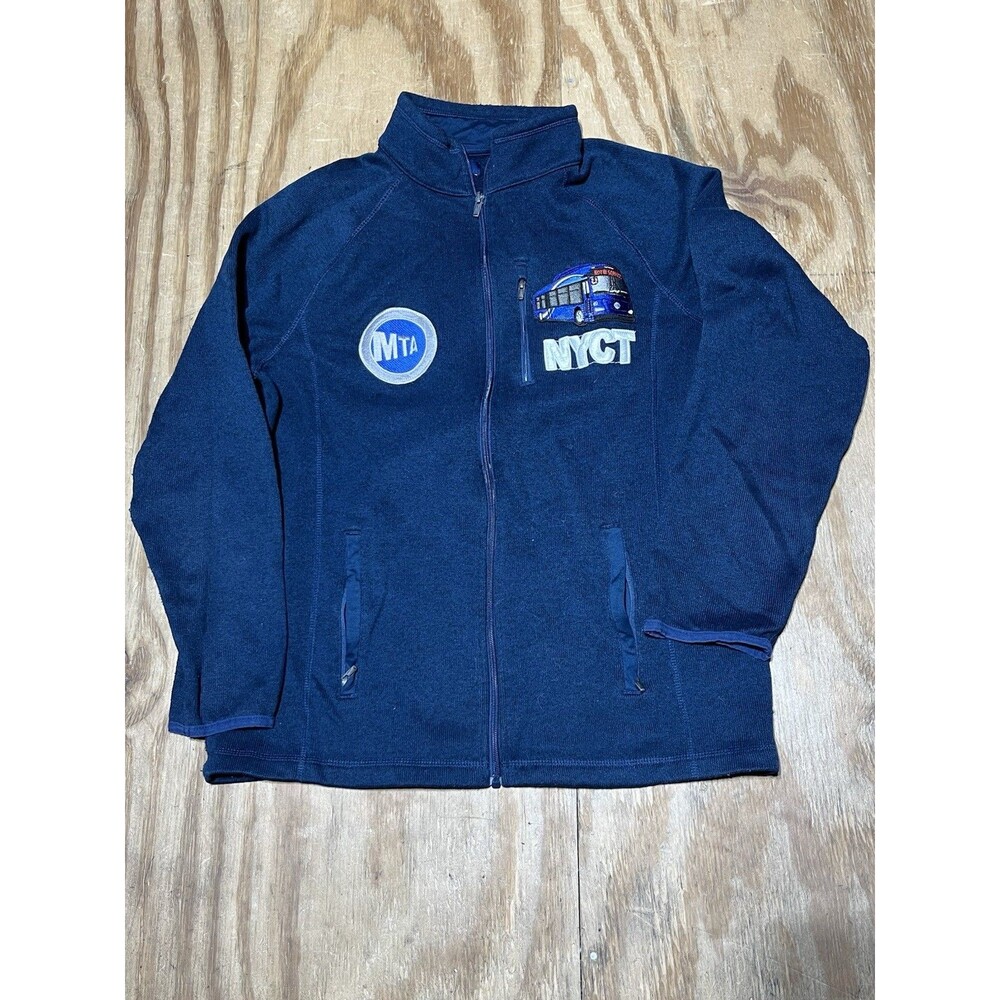 George Fleece Sweater Jacket Men M Blue Transit NYC BUS Zip @K9
